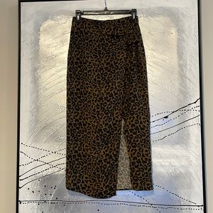 Zara Faux Wrap Slit Midi Skirt Size XS Animal Print NWT